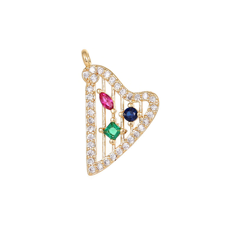 2 Harpe Arbre Moneybag Trompette Aile d’Ange Charme Pendentif Émail Époxy 14K GF Strass Embelli