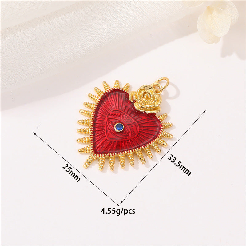 Pendentif à breloque 2 cœurs en émail époxy 14K GF strass embelli