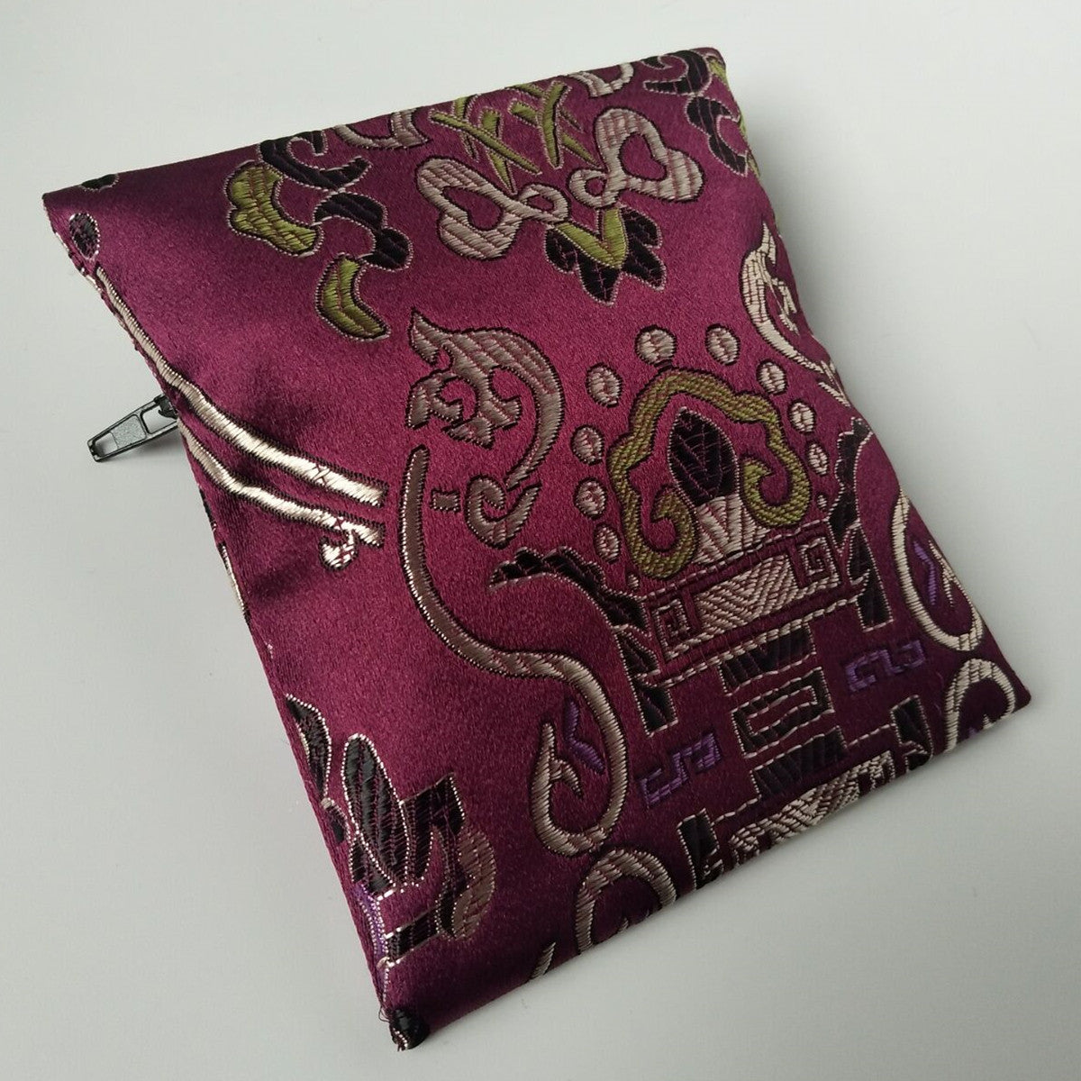 5x5" Colorful Floral Chinese Silk Pouch Pocket Money Coin Bag with Zip Grab Rosary Bead Traditional Packaging Bags for Jewelry Gift