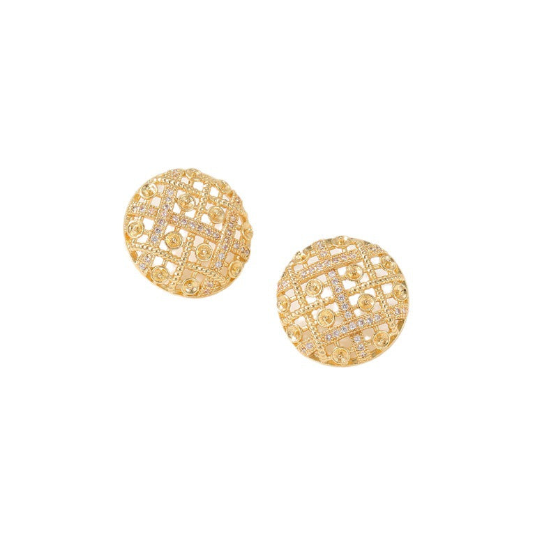4 boucles d'oreilles à tige en forme de cœur rond creux, ornées de strass, 14K GF, boucles d'oreilles à moitié percées, perle vierge