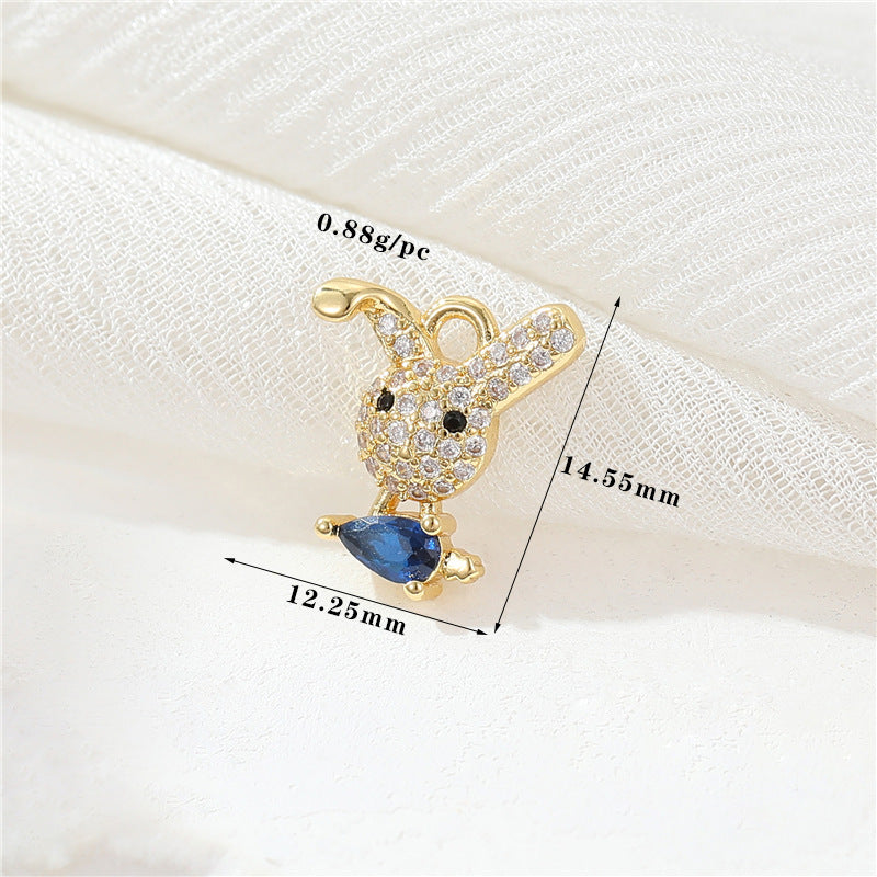 2 pendentif à breloque éléphant lapin conque strass embelli 14K GF