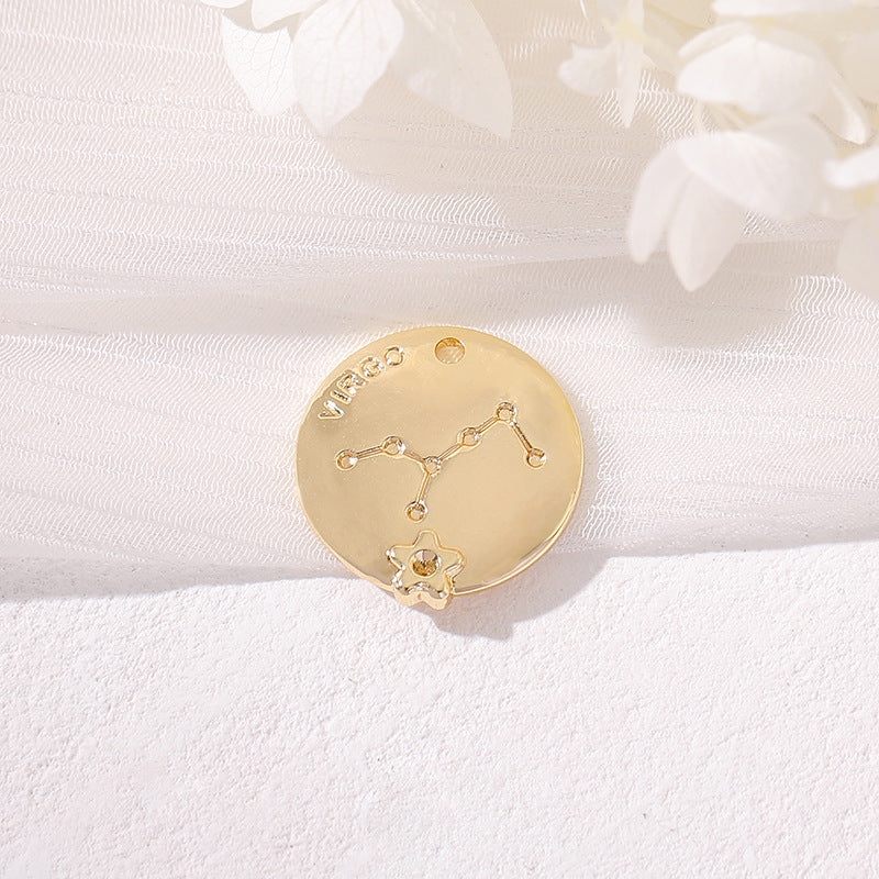 2 Round Zodiac Piece Charm Pendant 14K GF