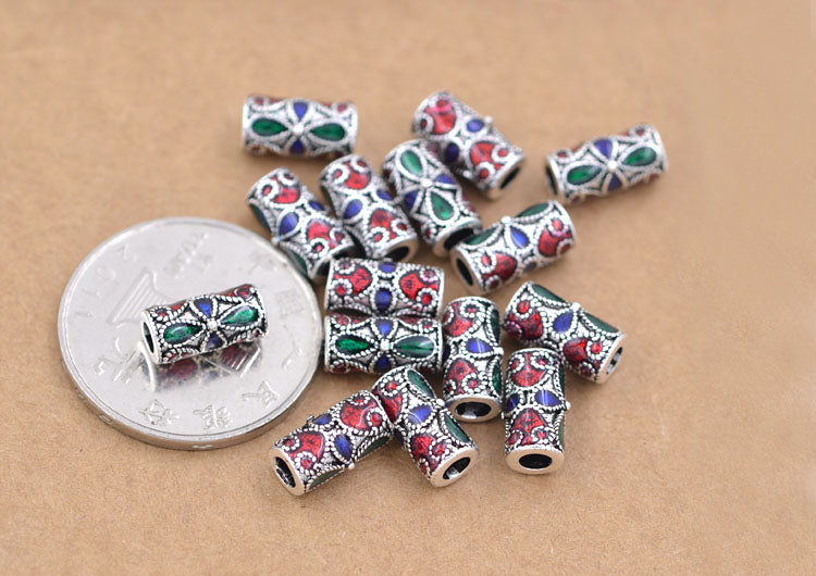 Sterling Silver Enamel Epoxy Column Pipe Bead Spacer with Loop S925 Finding