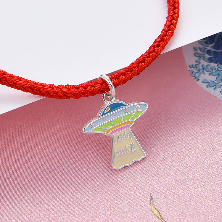 Pendentif à breloque en forme de dinosaure UFO NoLove Earth Cross arc-en-ciel en argent sterling S925