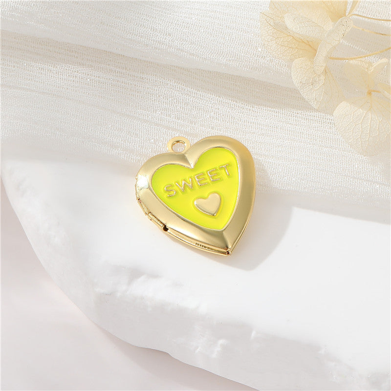 Pendentif à breloque médaillon photo 2 cœurs émail époxy 14K GF