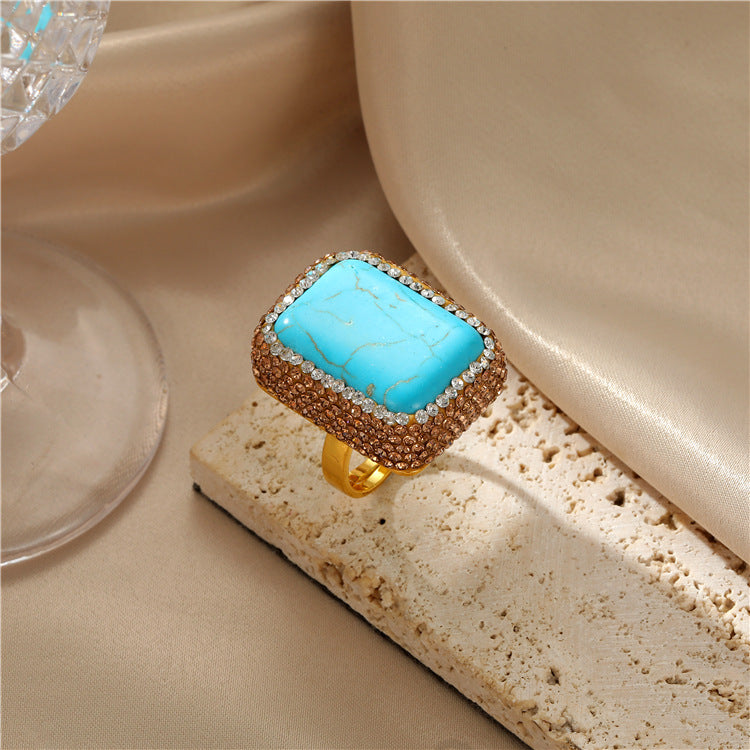 2 bague de déclaration en pierre naturelle à cercle ouvert, coquille de perle, Amazonite, Turquoise, Quartz rutilé, 14K GF