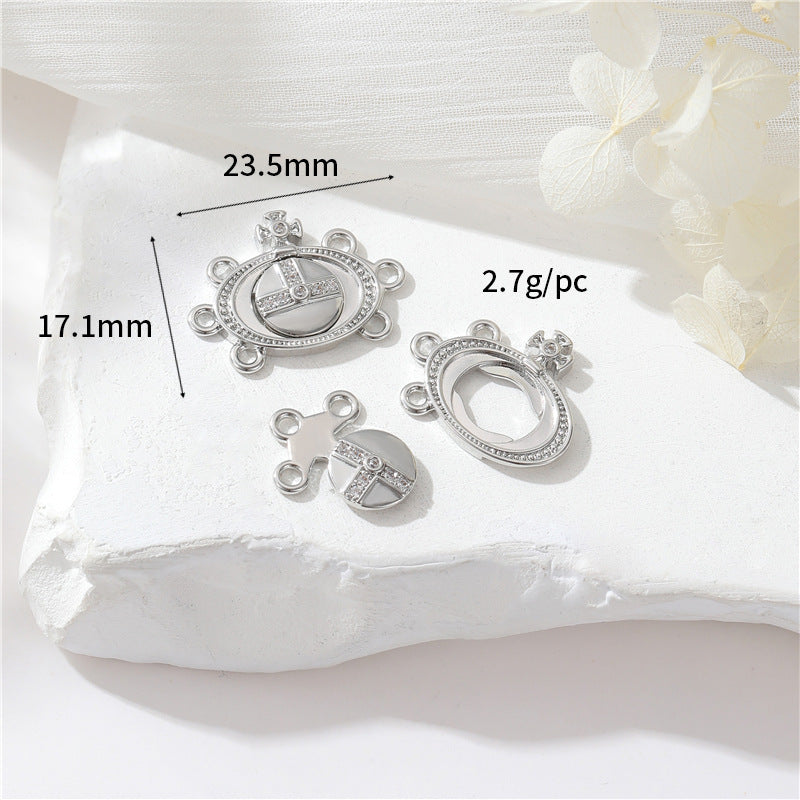 2 Saturn Crown Cable Chain Floral Wheel Lock OT Clasp 14K GF Resin Pearl Rhinestone Embellished Clasps Connector