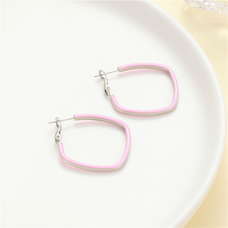 4 Square Circle Hoop Earrings Enamel Epoxy 14K GF Earing