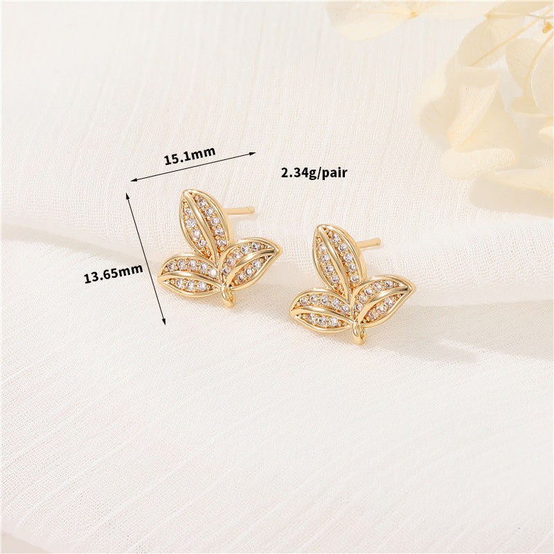 4 éventails papillon Floral Moneybag feuille boucles d'oreilles strass perle embellie 14K GF boucle d'oreille demi-percée perle perle vierge