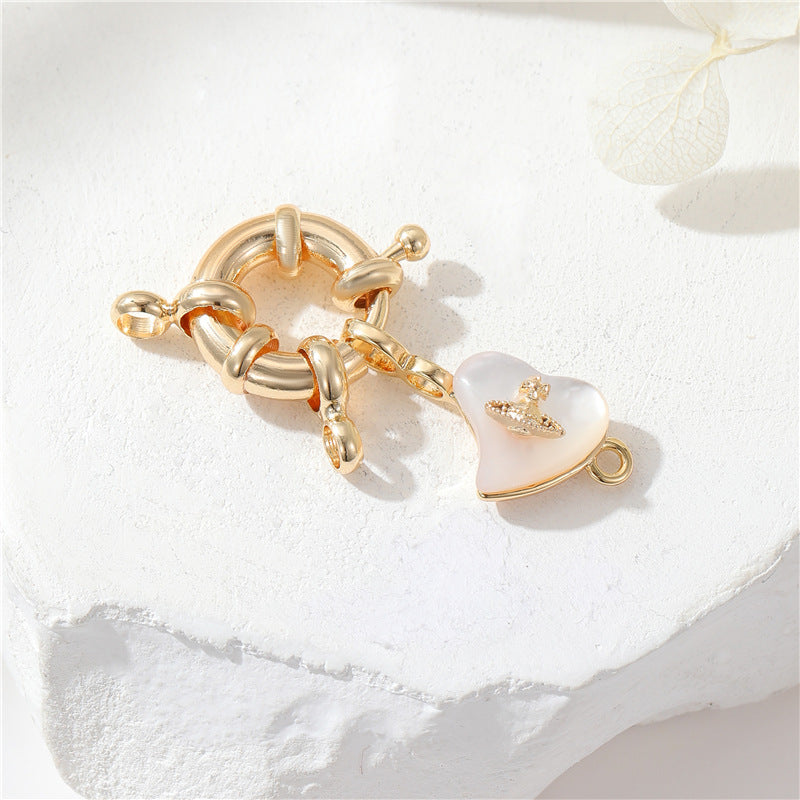 2 Saturn Crown Cable Chain Floral Wheel Lock OT Clasp 14K GF Resin Pearl Rhinestone Embellished Clasps Connector