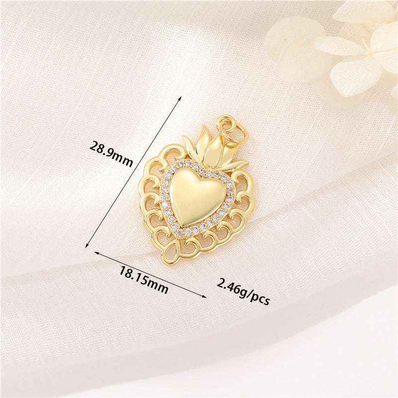 Pendentif à breloque 2 cœurs en émail époxy 14K GF strass embelli