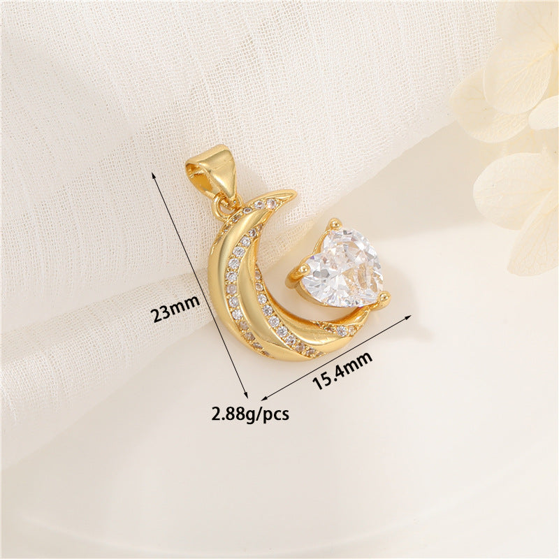 2 Petit Ours Lapin Lune Charme Pendentif Strass Embelli 14K GF