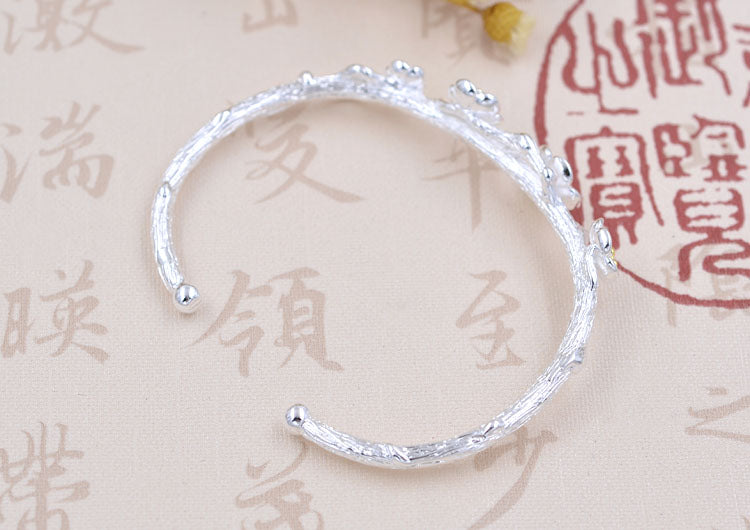 Bracelet floral prune en argent sterling à cercle ouvert S925