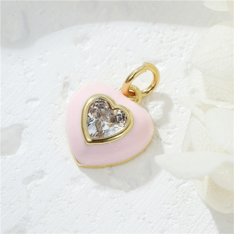 Pendentif à breloque 2 cœurs en émail époxy 14K GF strass embelli