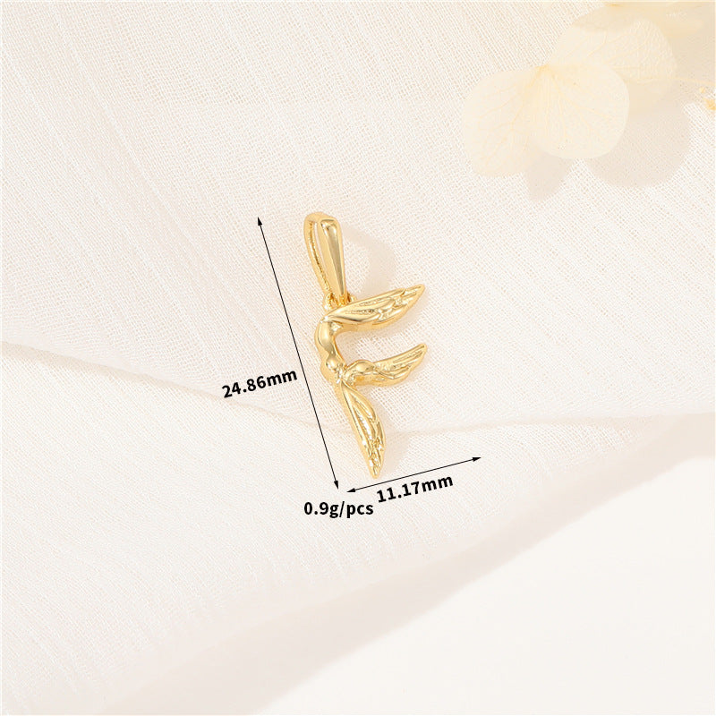 Pendentif à breloque AZ avec 2 ailes de cygne et initiales de l'alphabet 14K GF