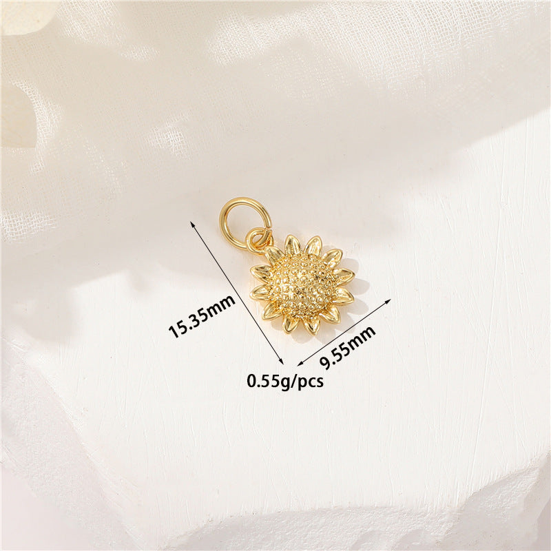 2 Blumen-Charm-Anhänger mit orangefarbener Baumrose, Strassverzierung, 14-karätiges GF