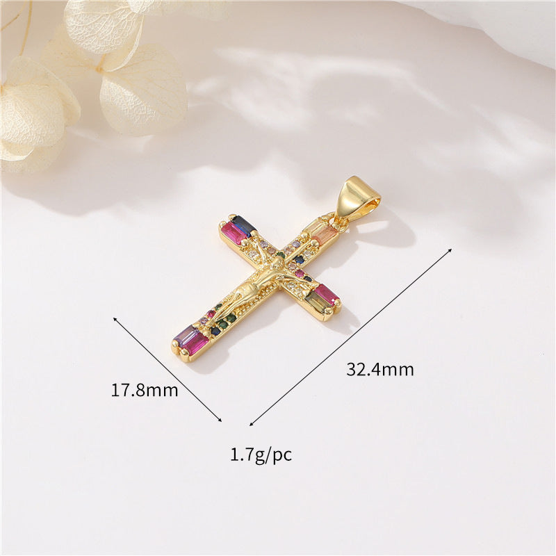 Pendentif à breloque 2 croix orné de strass 14K GF