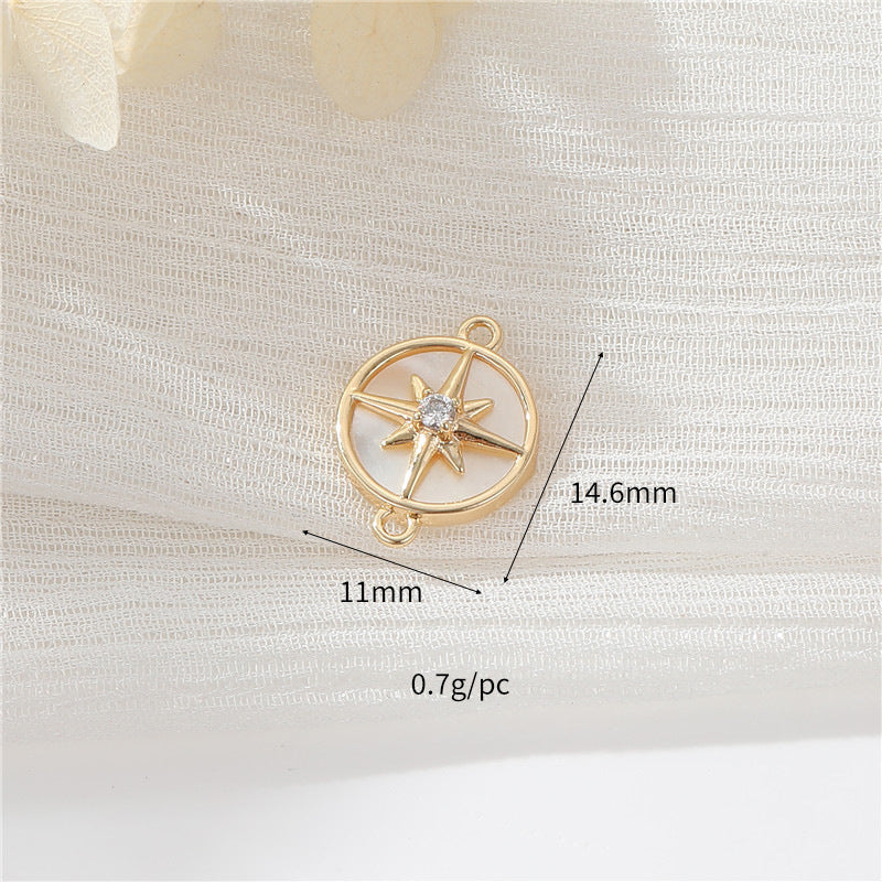 2 pendentif à breloque soleil, lune et étoile, coquille en strass 14K GF ornée