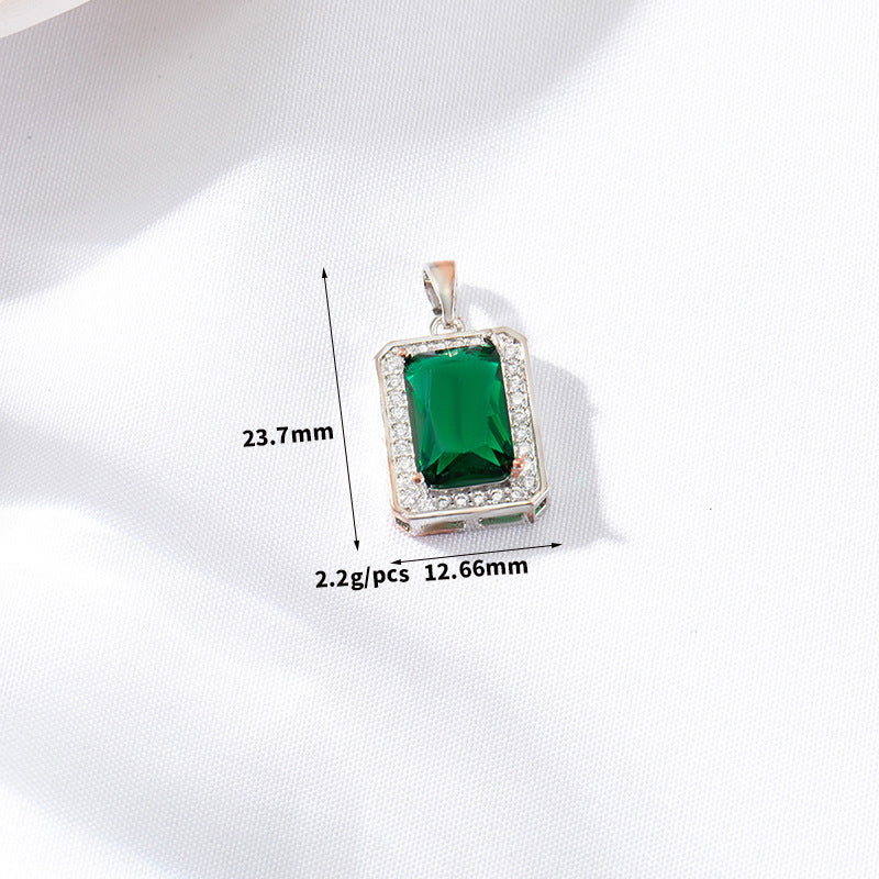 2 Oval Rectangle Charm Pendant Rhinestone Embellished 14K GF