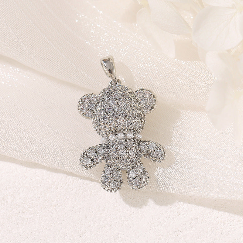 Pendentif à breloque 2 ours orné de strass 14K GF