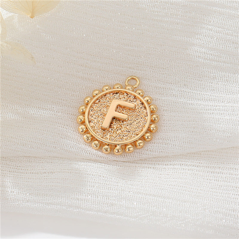 2 perles rondes à bord de pièce de monnaie initiale Alphabet AZ Charm Pendentif 14K GF