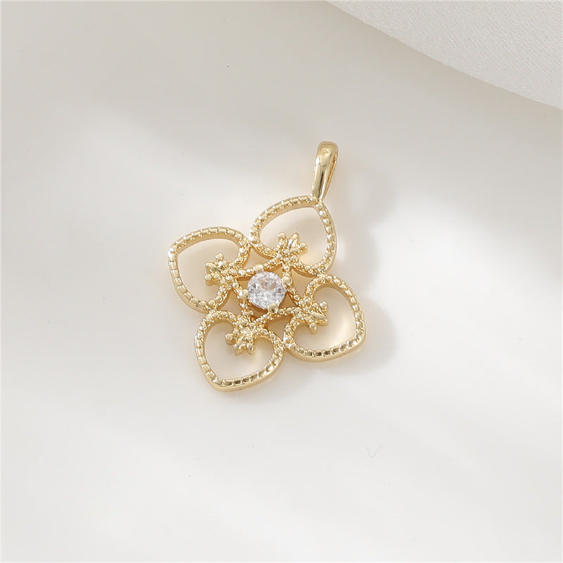 2 pendentifs à breloque florale creuse ornés de strass 14K GF