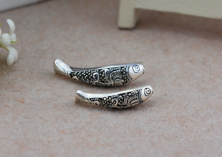 Sterling Silver Rhinestone Bent Fish Pipe Bead Spacer S925 Finding
