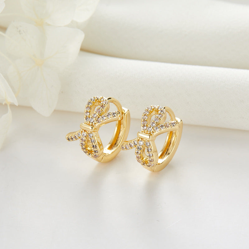 Boucles d'oreilles rondes en forme de tortue, 4 couronnes, nœud papillon, arbre floral, cœur, ornées de strass, 14K GF