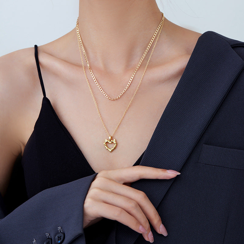 2 Blumen Kreuz Herz Rechteck Tarot Karte Charm Kabel Schlange Singapur Kette Halskette Strass verziert 14K GF Choker