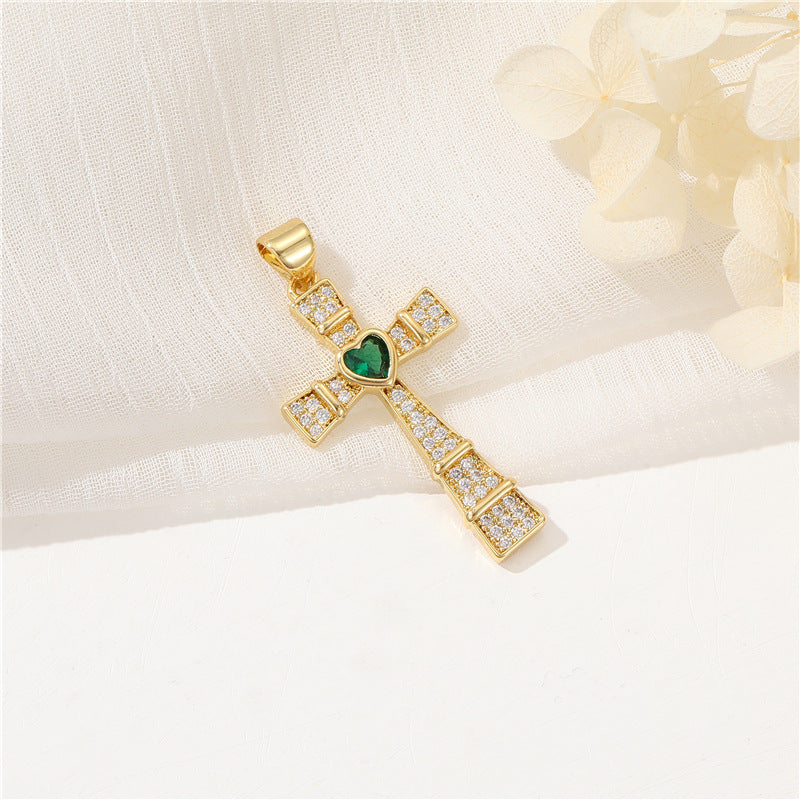 Pendentif à breloque 2 croix orné de strass 14K GF