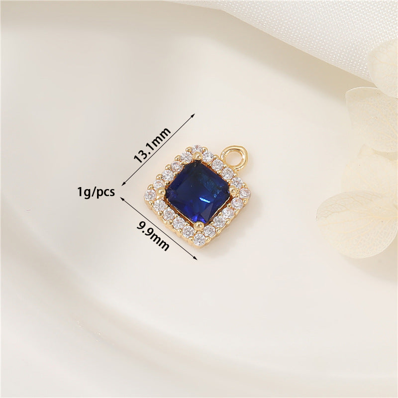 2 Oval Diamond Square Rectangle Charm Pendant Rhinestone Embellished 14K GF