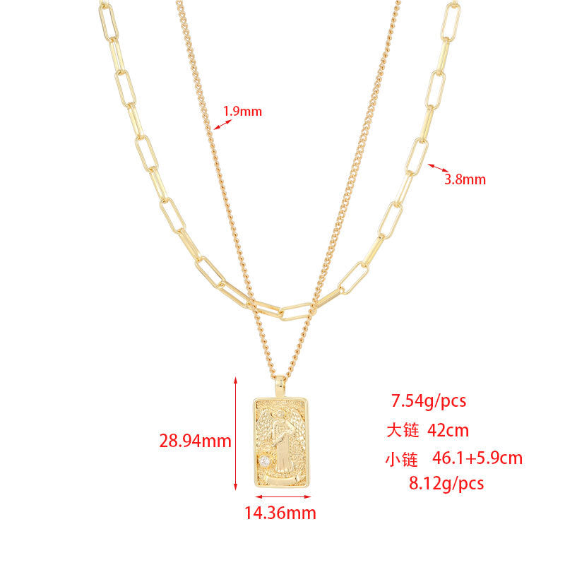 2 Blumen Kreuz Herz Rechteck Tarot Karte Charm Kabel Schlange Singapur Kette Halskette Strass verziert 14K GF Choker