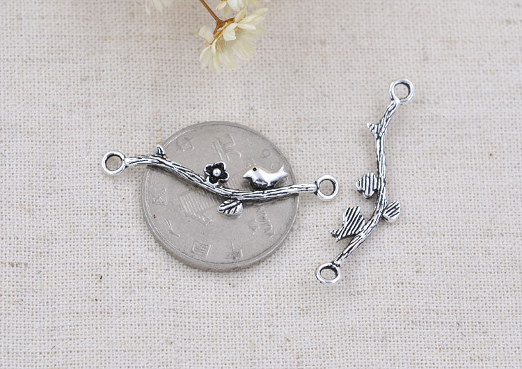 Sterling Silver Double Looped Branch Bowknot Love Rose Charm Connector S925 Finding