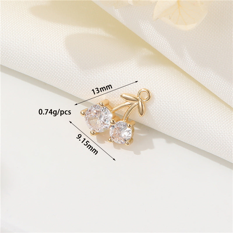 2 pendentifs à breloque en forme d'éventail de papillons floraux de cerise en demi-cercle ornés de strass 14K GF