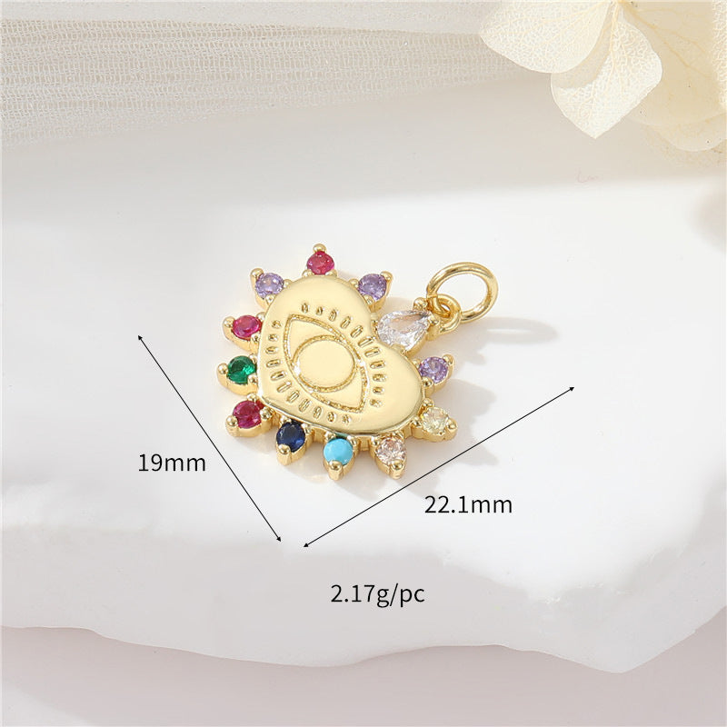 2 Evil Eye Moon Sun Charm Pendentif Émail Epoxy 14K GF Strass Embelli
