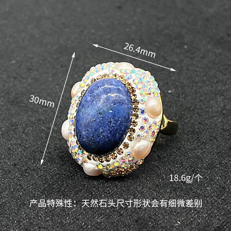Bague en pierre précieuse naturelle à cercle ouvert ornée de strass 14K GF