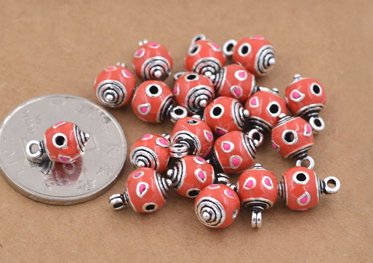 Sterling Silver Enamel Epoxy Round Bead Spacer with Loop S925 Finding