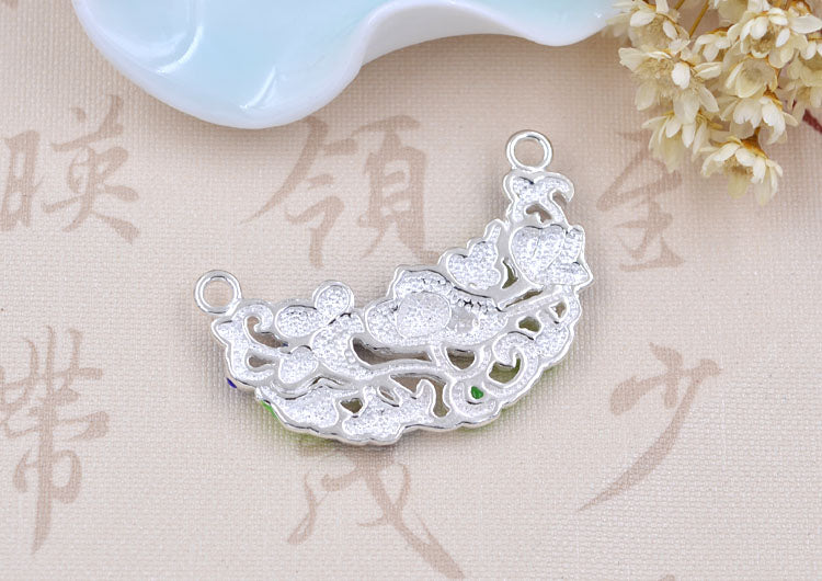 Argent sterling émail époxy double boucle lotus floral nouvelle lune pièce charme connecteur S925 trouver