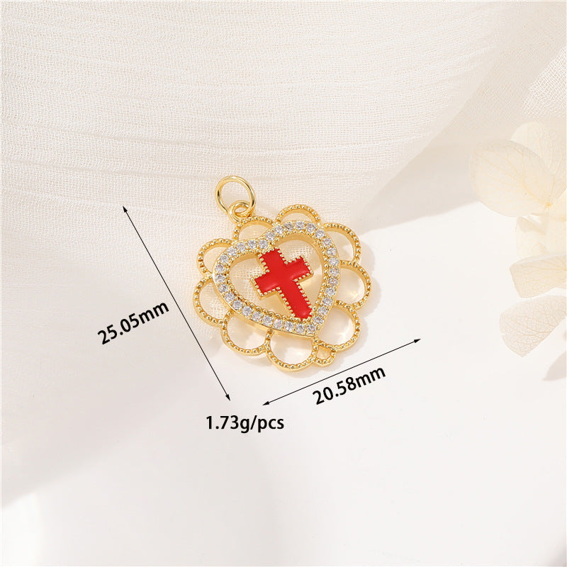 2 Heart Charm Pendant Rhinestone Embellished 14K GF