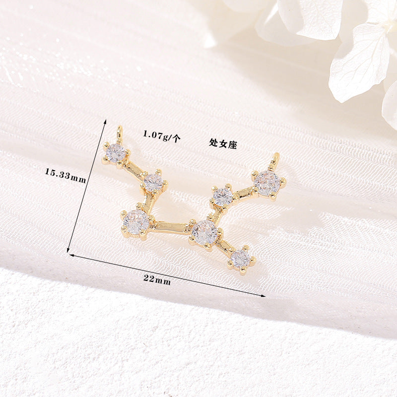 Pendentif à breloque zodiaque 2 étoiles orné de strass 14K GF