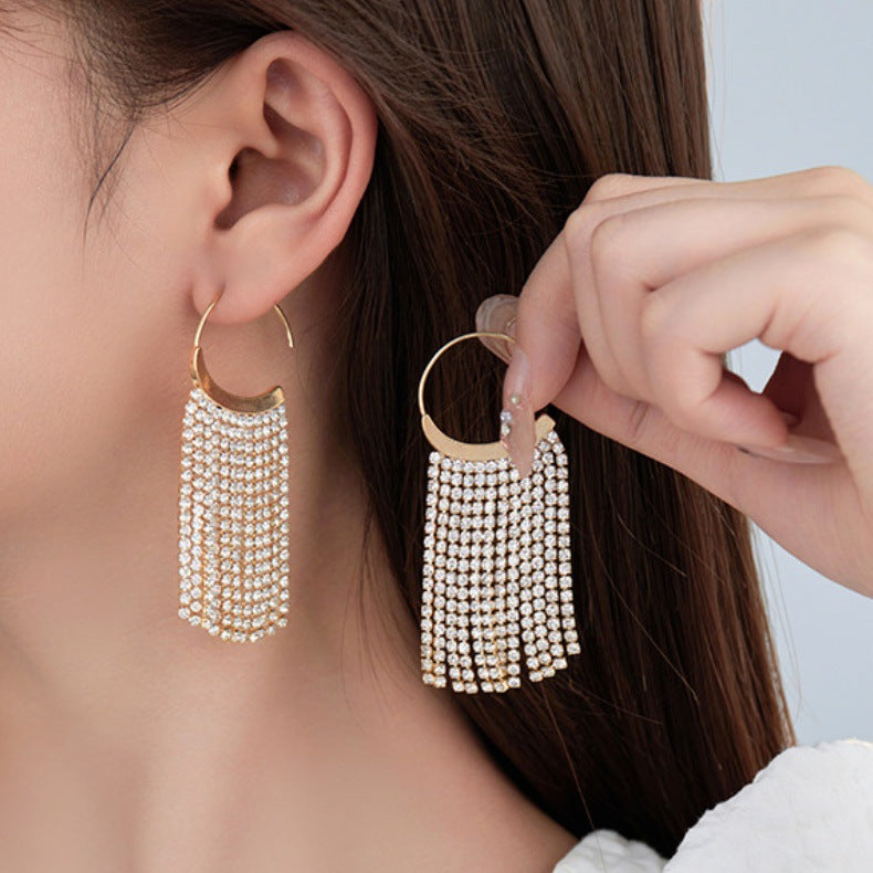 4 boucles d'oreilles à pampilles en chaîne serpent, ornées de strass, boucles d'oreilles 14K GF