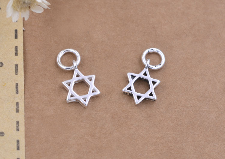 Pendentif à breloque hexagonale minuscule en argent sterling, perle d'espacement à trou traversant, recherche S925