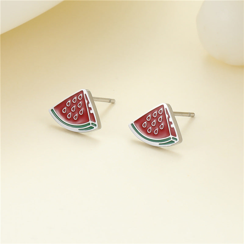 4 Émail Époxy Trèfle à quatre feuilles Orange Pastèque Floral Papillon Carré Coeur Cactus Boucles d’oreilles à tige 14K GF Strass Embelli Boucle d’oreille