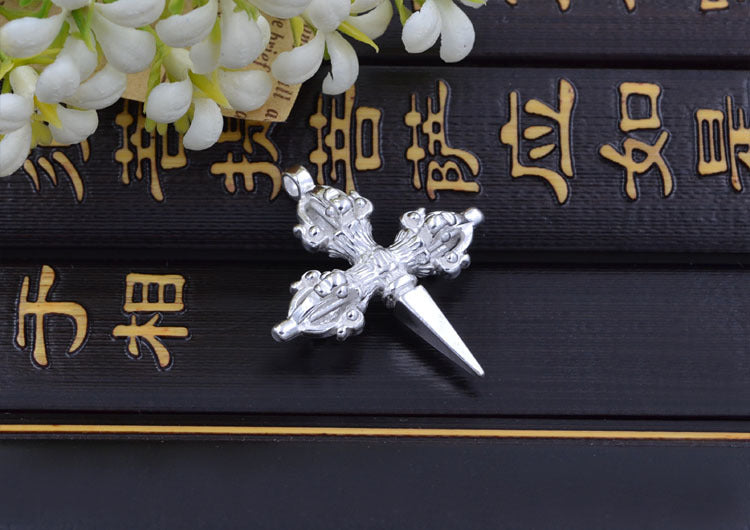 Sterling Silver Tiny Crossing Vajra Subduing Demonic Pestle Charm Pendant S925 Finding