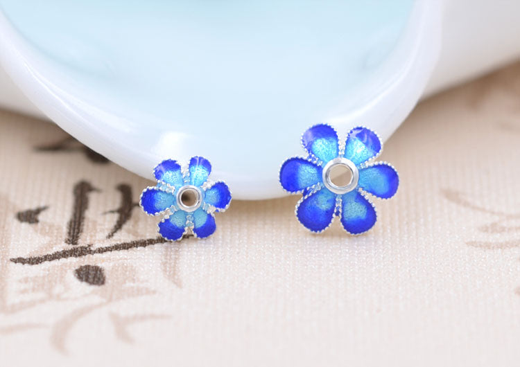 Enamel Epoxy Sterling Silver Floral Bead Cap Cup S925 Finding