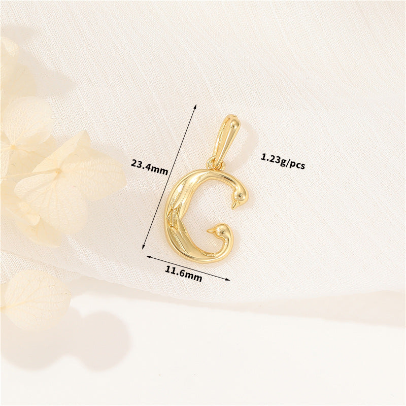 Pendentif à breloque AZ avec 2 ailes de cygne et initiales de l'alphabet 14K GF