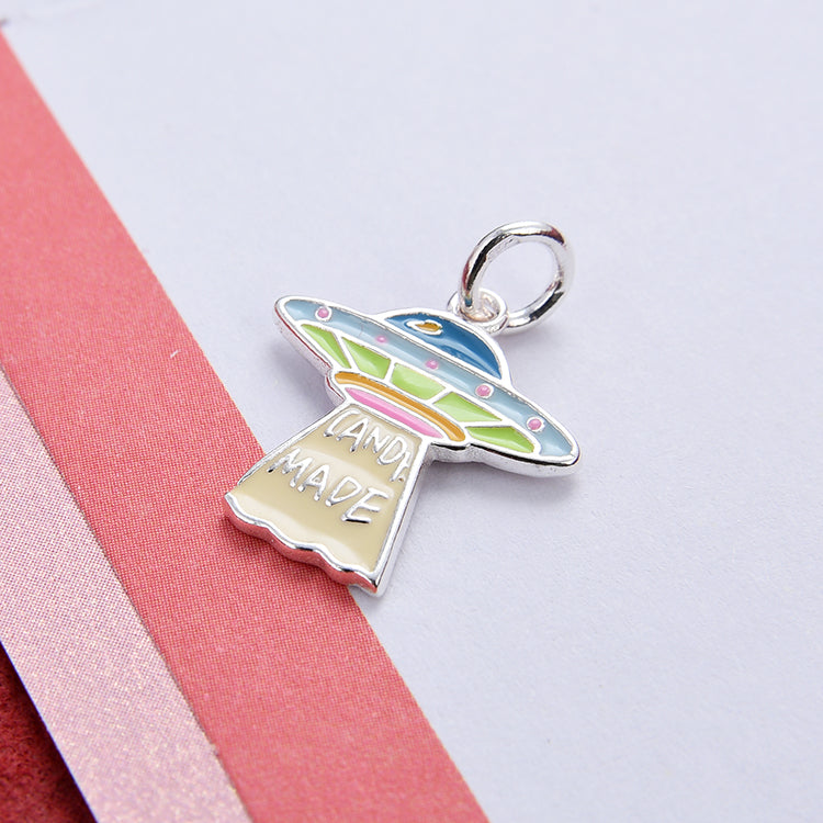 Pendentif à breloque en forme de dinosaure UFO NoLove Earth Cross arc-en-ciel en argent sterling S925