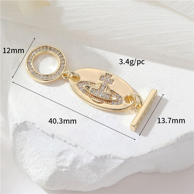 2 Saturn Crown Cable Chain Floral Wheel Lock OT Clasp 14K GF Resin Pearl Rhinestone Embellished Clasps Connector