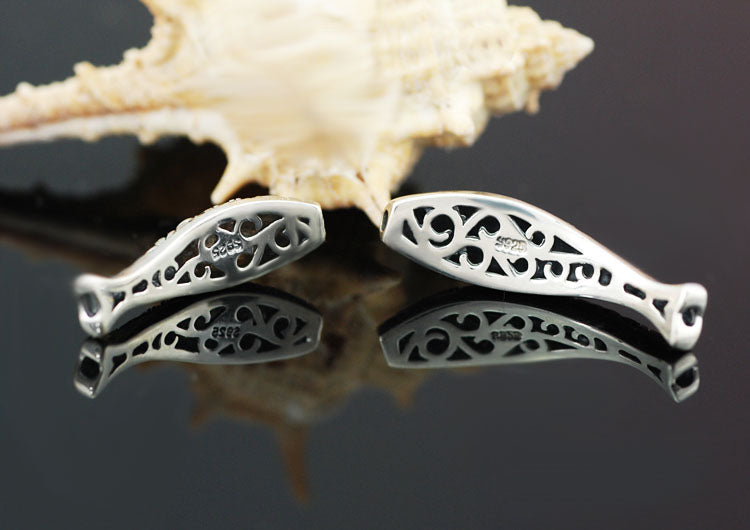 Sterling Silver Rhinestone Bent Fish Pipe Bead Spacer S925 Finding