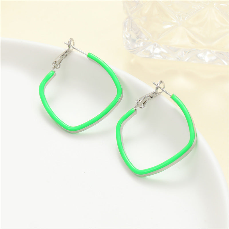 4 Square Circle Hoop Earrings Enamel Epoxy 14K GF Earing